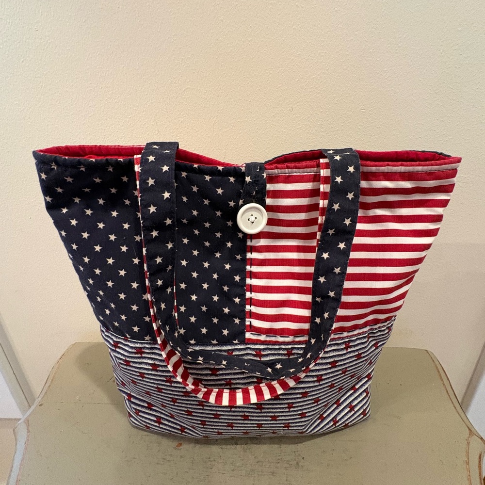 Handmade Patriotic Stars And Stripes Cotton Tote Bag